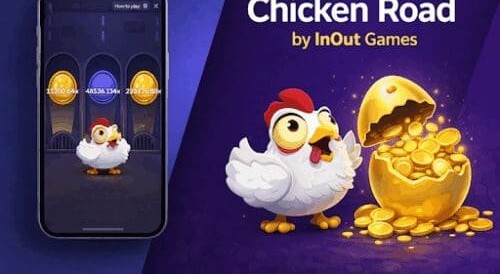 Chicken Road Screenshot 3 - Werbedarstellung der App neben dem goldenen Ei